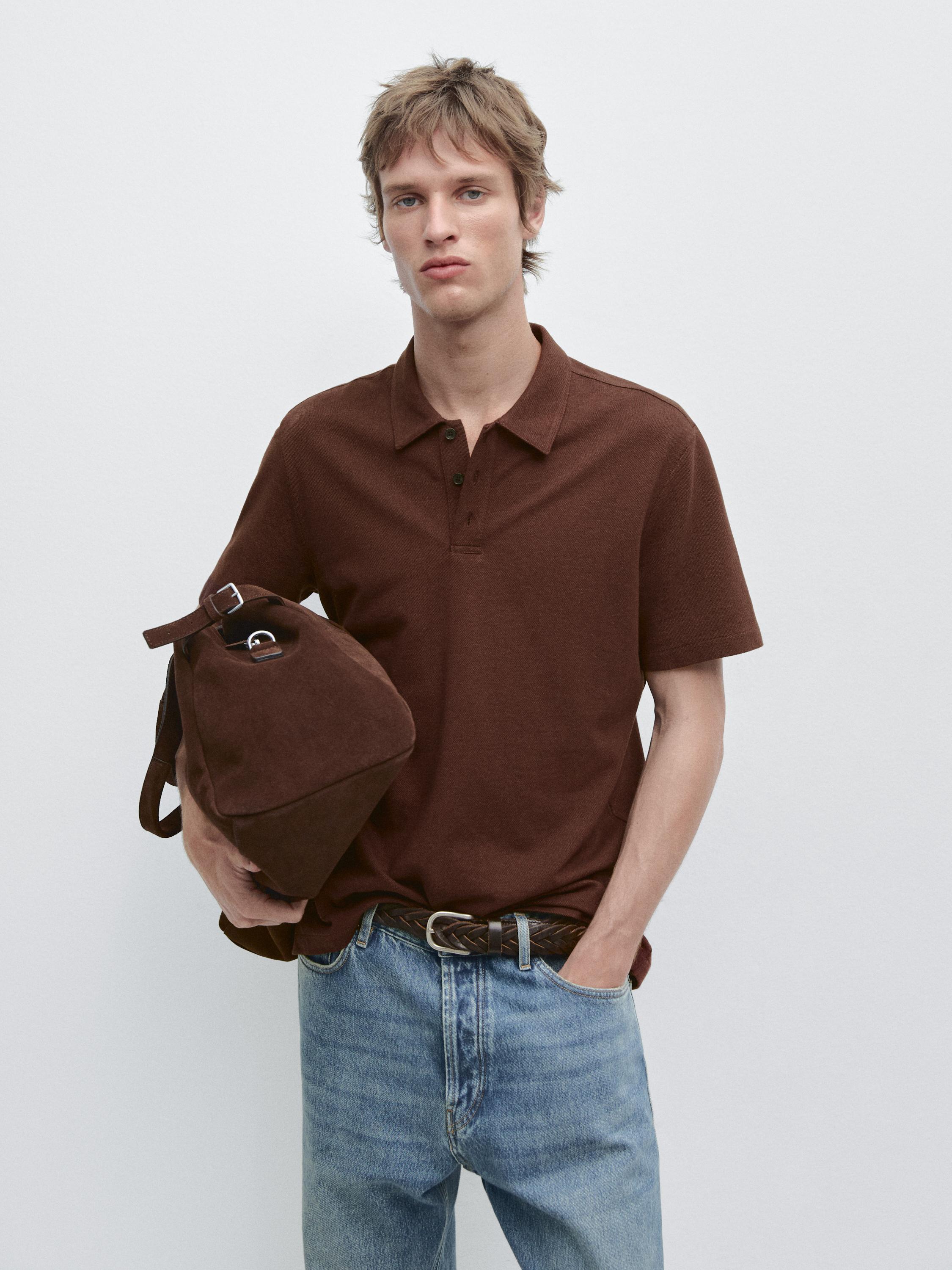 Polo micro-texturé en coton mélangé